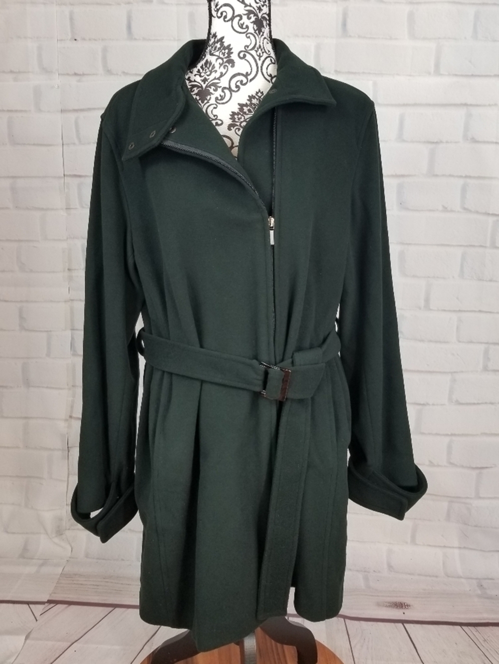 Armani Collezioni zip front belted lined coat